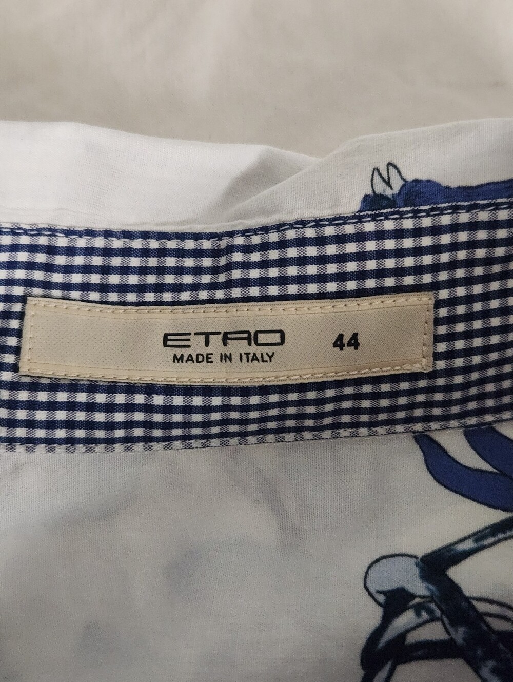 etro blouse Shirt Womens 44 Long Sleeve Tropical Print Blue White - Picture 2 of 7